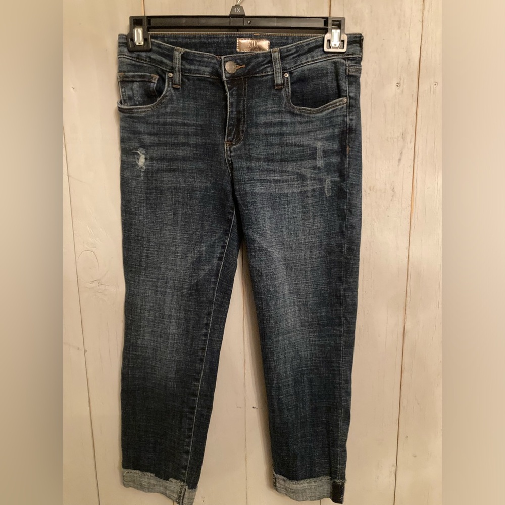 Kut from the Kloth Jeans Women's Amy Crop Straight Leg Sz-6 Dark Wash distressed